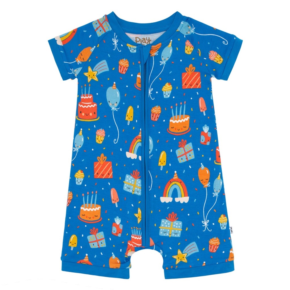 Little Sleepies Blue Birthday Wishes Shorty Romper: 3T